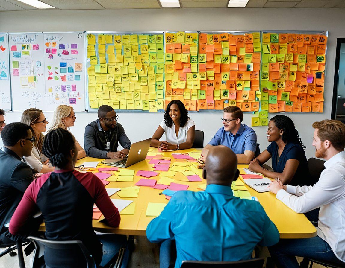 A vibrant scene depicting a diverse group of people brainstorming around a large table, showcasing collaboration with colorful post-it notes and laptops. In the background, a whiteboard filled with sketches of hearts and legislative frameworks symbolizes love and affection in civic engagement. The atmosphere is energetic and hopeful, highlighting the power of community involvement in legislative change. super-realistic. vibrant colors. 3D.